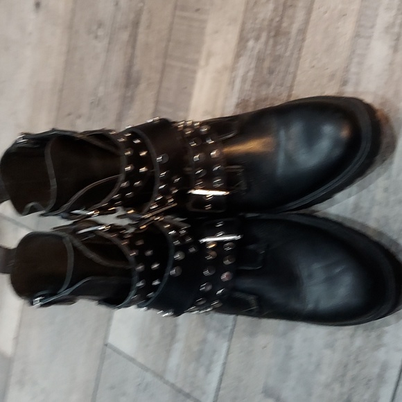 Zara studed boots buckles zippers heels womens 10 black - Picture 3 of 12